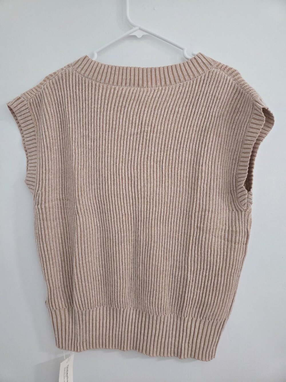 Saodimallsu Women's Ribbed Knit Sweater Vest Khaki V-Neck Sleeveless Size Medium - Picture 2 of 6